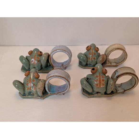 Frog-Shaped Napkin Rings Earthy Colors Handmade Stoneware Alfresco Table Decor - Picture 4 of 10
